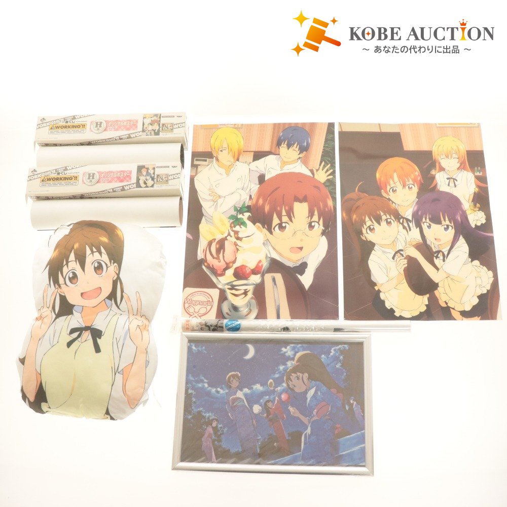 ■ WORKING!! Goods 7-Piece Set (Bundle Sale) Original Poster (Prize H, 2 types) / Frame / Cushion / Taneshima, Takanashi, Yamada, etc. (Includes unused items)