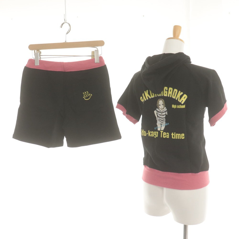 ■ K-On! Ritsu Tainaka Short-Sleeved Printed Hoodie x Shorts Set-up Top & Bottoms Bust 86-94cm L Black Pink Beige Unused
