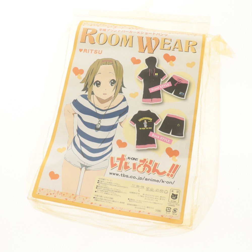 ■ K-On! Ritsu Tainaka Short-Sleeved Printed Hoodie x Shorts Set-up Top & Bottoms Bust 86-94cm L Black Pink Beige Unused