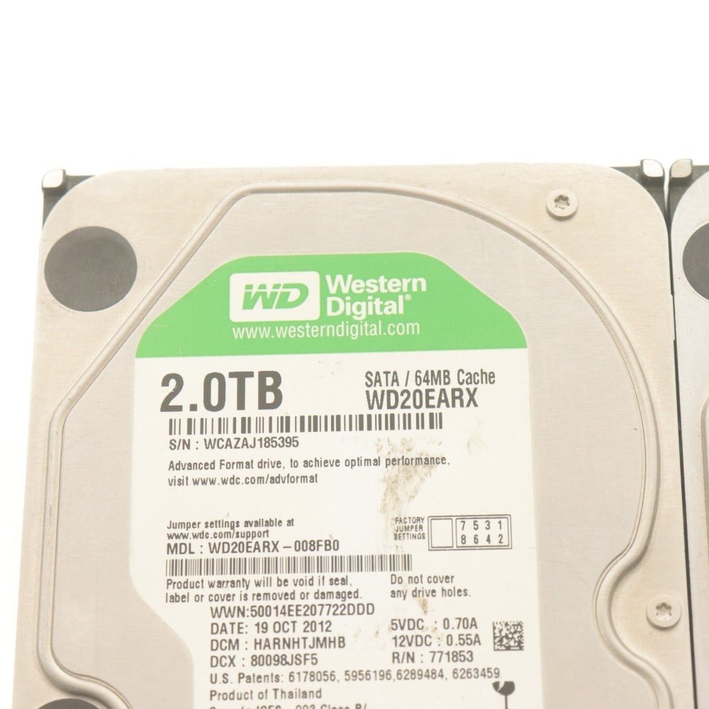 ■ Western Digital SATA HDD 2TB 2点セットまとめ売り WD20EARX/S 3.5インチ内臓 状態:正常/注意 使用:19672/1722時間 初期化済 動作品