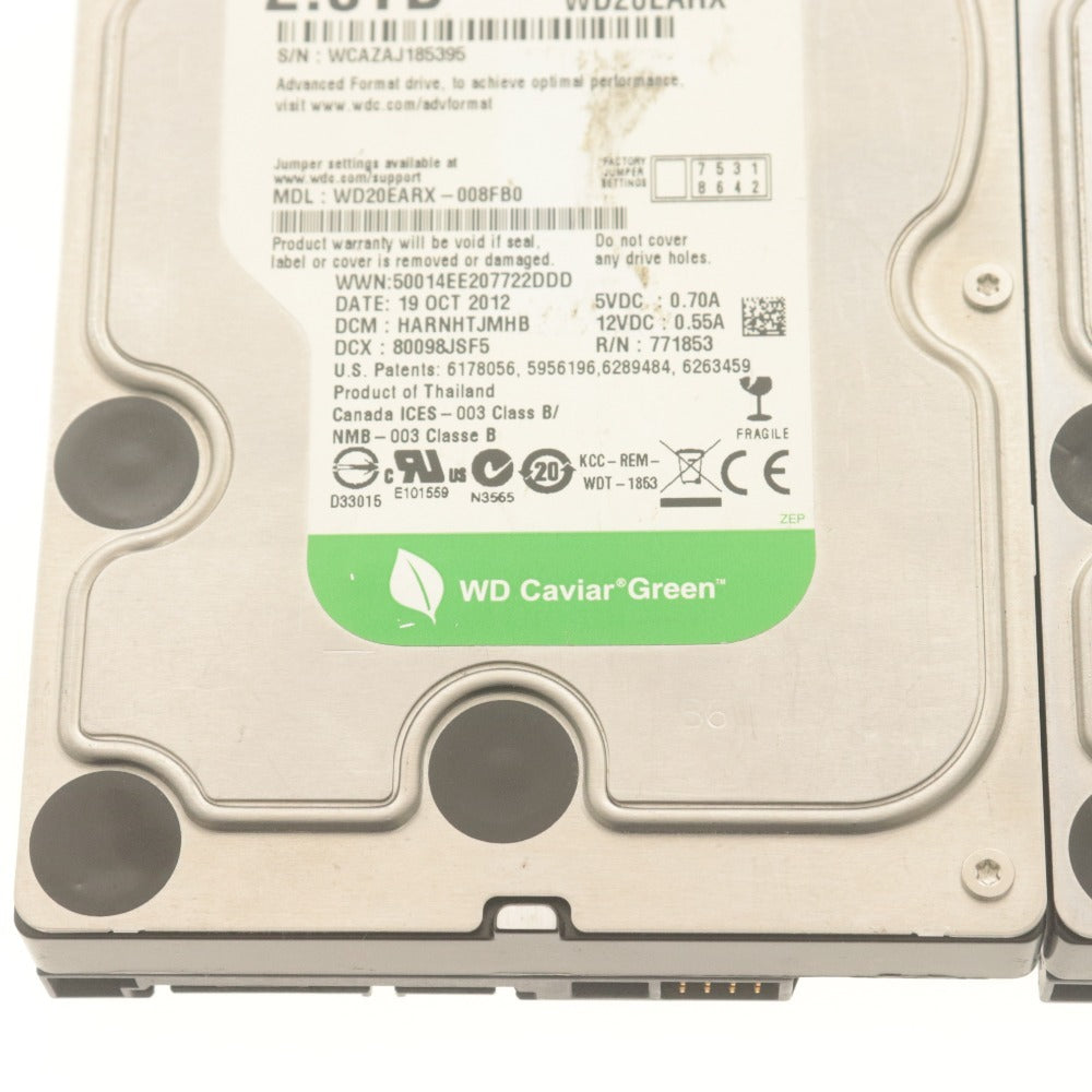 ■ Western Digital SATA HDD 2TB 2点セットまとめ売り WD20EARX/S 3.5インチ内臓 状態:正常/注意 使用:19672/1722時間 初期化済 動作品