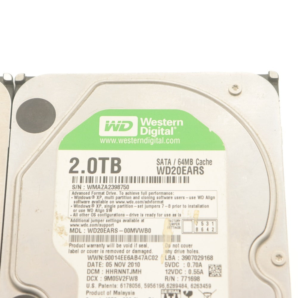 ■ Western Digital SATA HDD 2TB 2点セットまとめ売り WD20EARX/S 3.5インチ内臓 状態:正常/注意 使用:19672/1722時間 初期化済 動作品