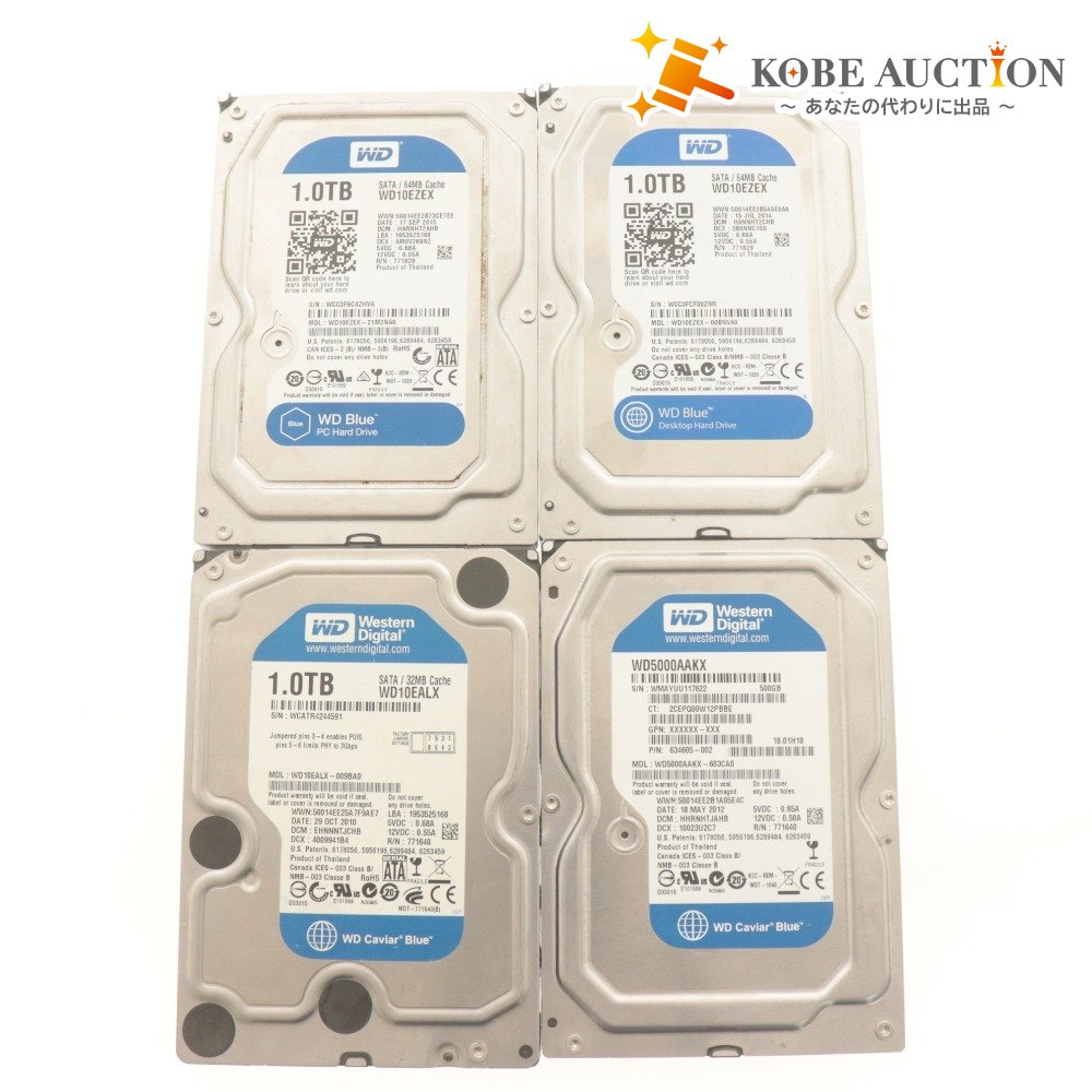 ■ WD HDD 1TBx3 500GB 4点セットまとめ売り WD10EZEX/EALX/5000AAKX 3.5インチ内蔵 状態正常 使用2362,1625,8277,16088 初期化/動作済