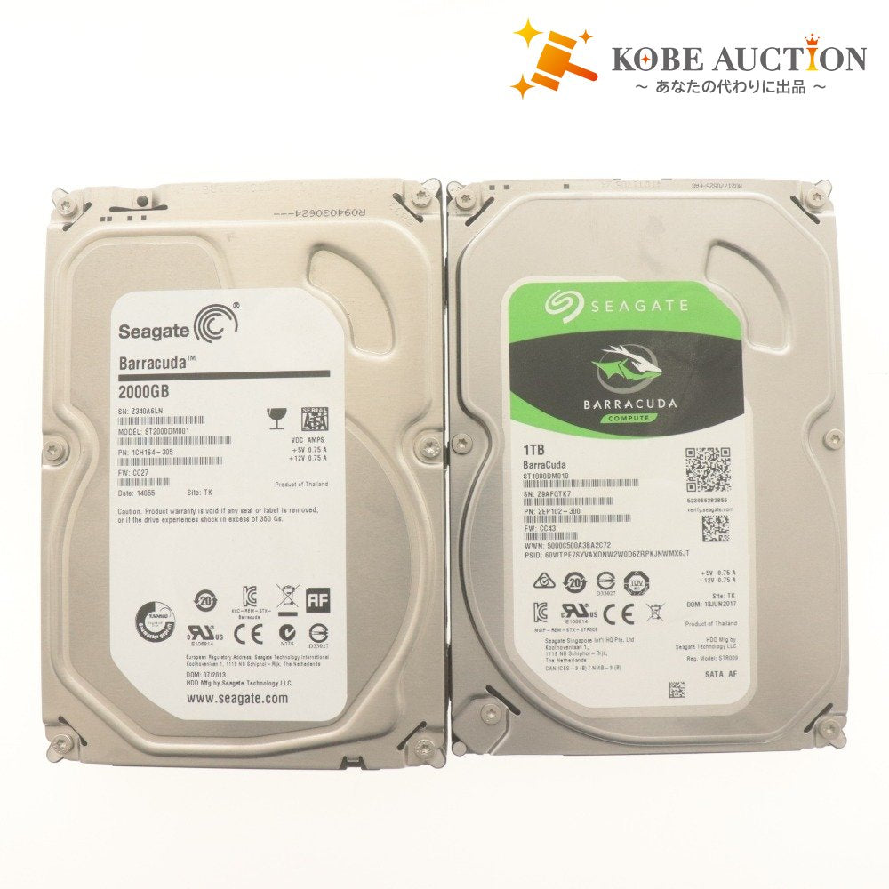 ■ SEAGATE Barracuda HDD 2TB 1TB 2点セット まとめ売り ST1000DM010/2000DM001 3.5インチ内蔵 状態正常 使用8188/12646 初期化/動作済み