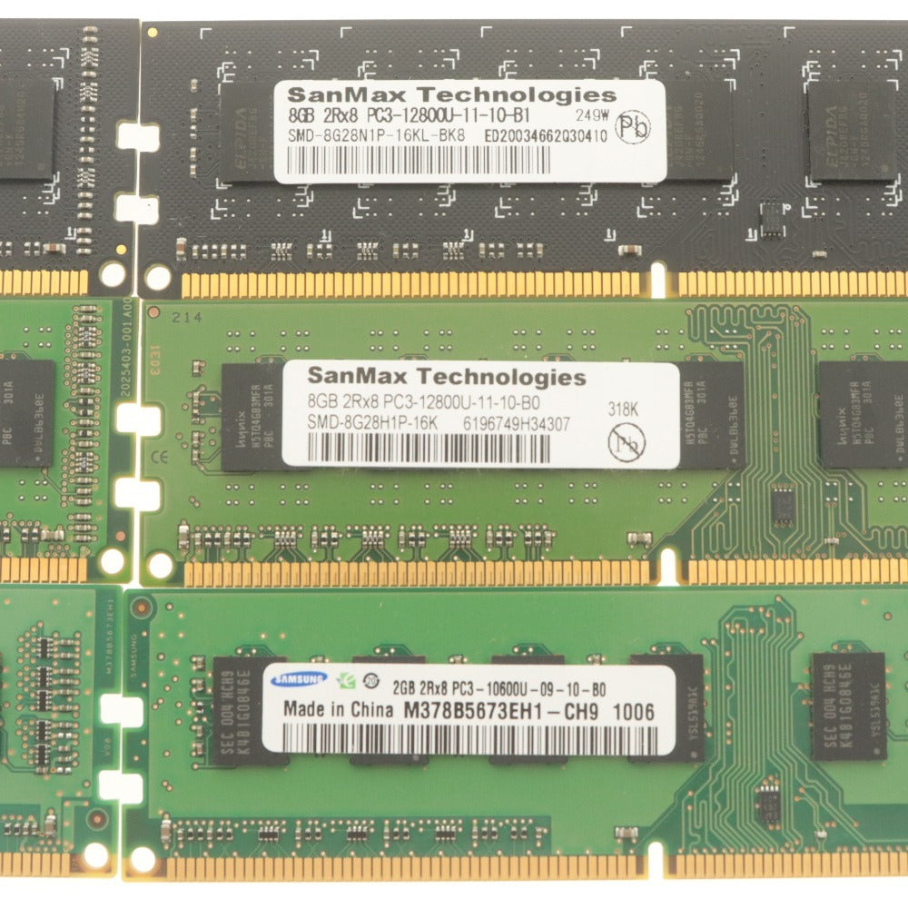 ■ SanMax SAMSUNG メモリ DDR3 8GBx4 2GBx2 6点セット まとめ売り PC3-12800U-11-10-B0/B1 PC3-10600U-09-10-B0 デスクトップPC用 動作品