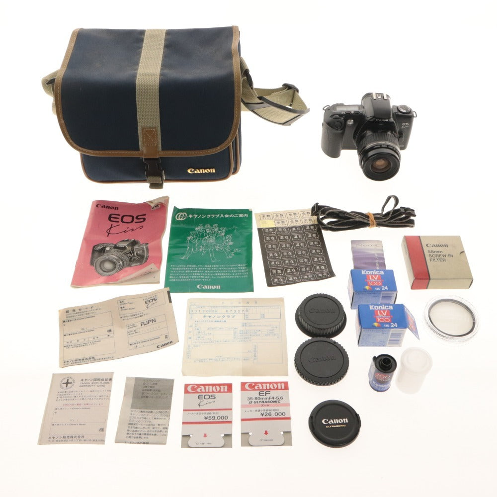 ■ Canon Film Camera EOS Kiss PANORAMA Lens EF 35-80mm 1:4-5.6 with Case and Accessories
