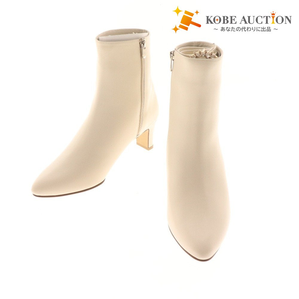 ■ 銀座かねまつ ショートブーツ 238185 靴 ピンヒール レザー レディース 25 ホワイト 箱付き 未使用