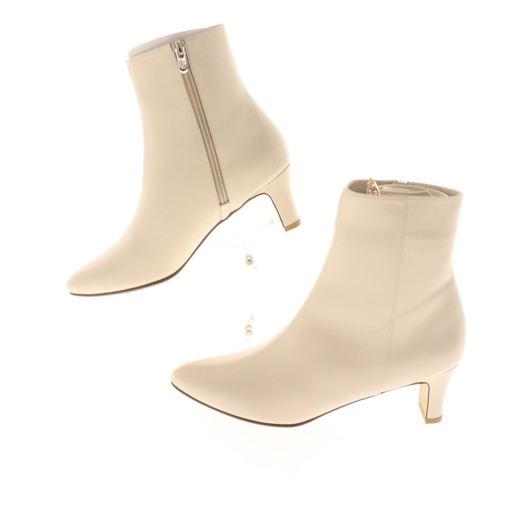 ■ 銀座かねまつ ショートブーツ 238185 靴 ピンヒール レザー レディース 25 ホワイト 箱付き 未使用