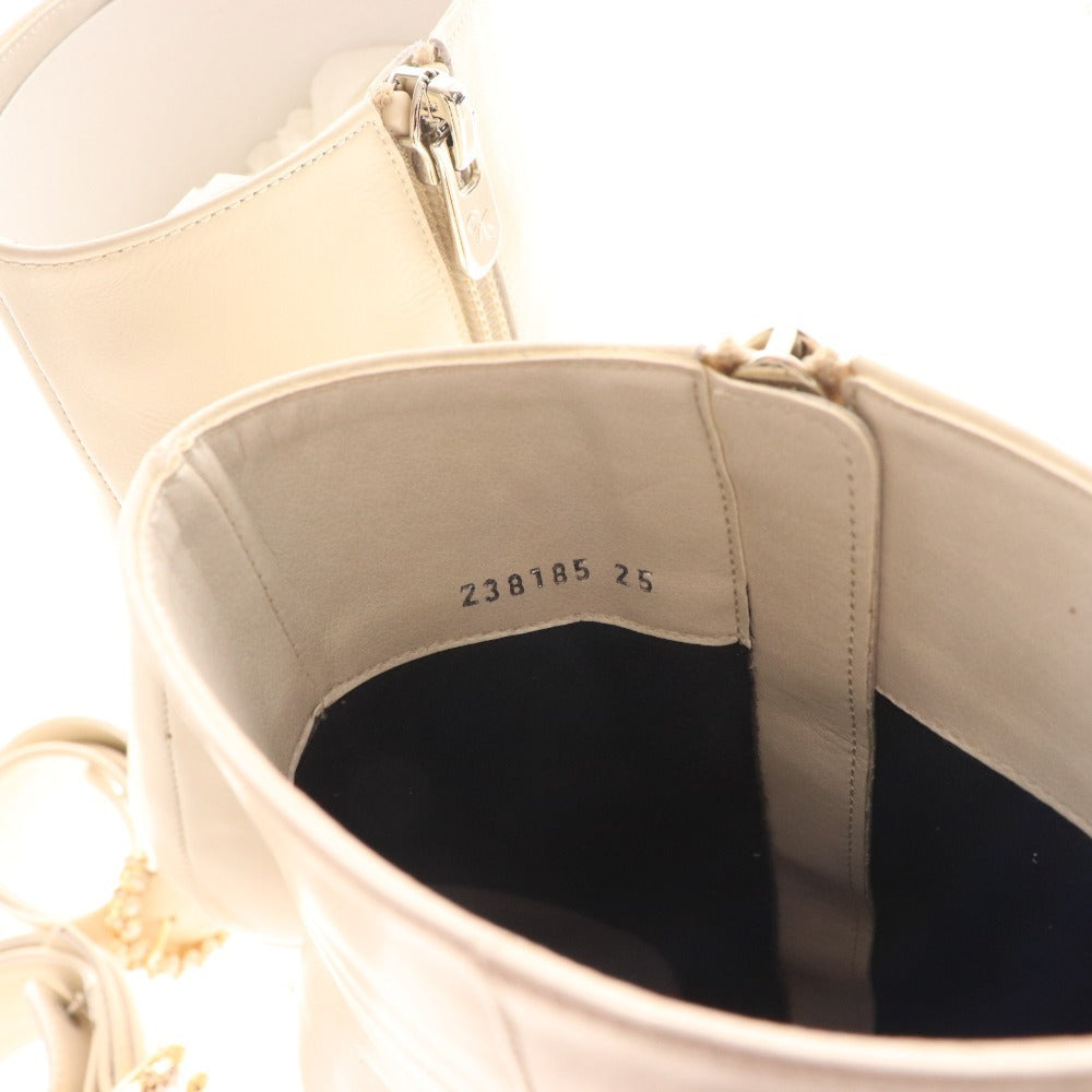 ■ 銀座かねまつ ショートブーツ 238185 靴 ピンヒール レザー レディース 25 ホワイト 箱付き 未使用