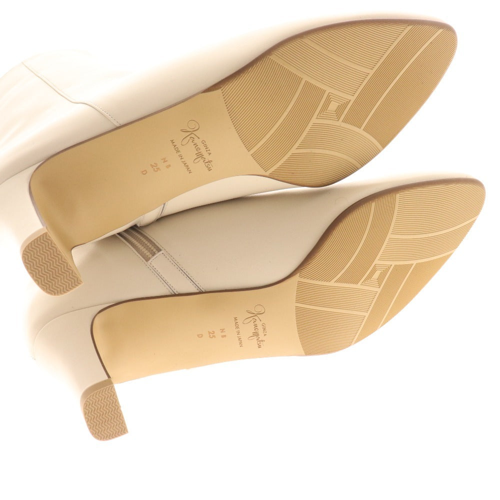 ■ 銀座かねまつ ショートブーツ 238185 靴 ピンヒール レザー レディース 25 ホワイト 箱付き 未使用