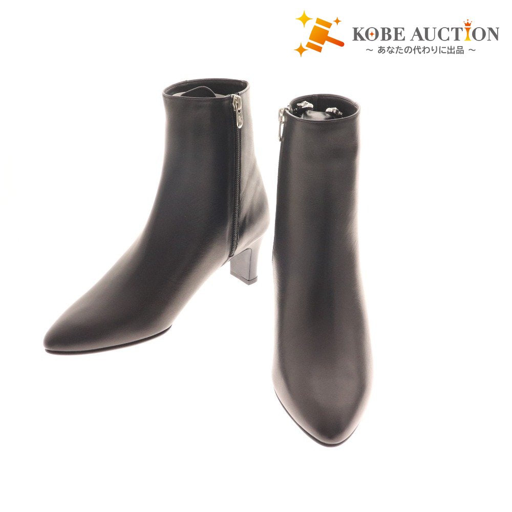 ■ 銀座かねまつ ショートブーツ 238185 靴 ピンヒール レザー レディース 25 ブラック 箱付き 未使用