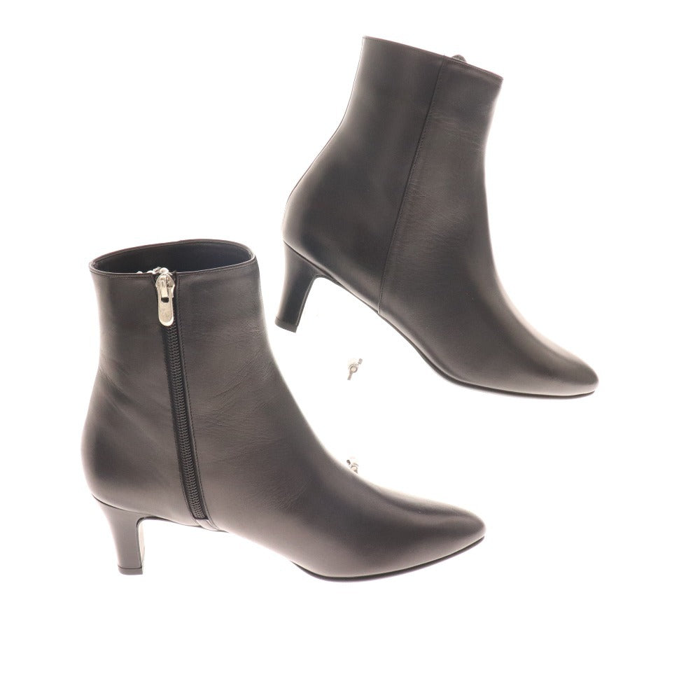 ■ 銀座かねまつ ショートブーツ 238185 靴 ピンヒール レザー レディース 25 ブラック 箱付き 未使用