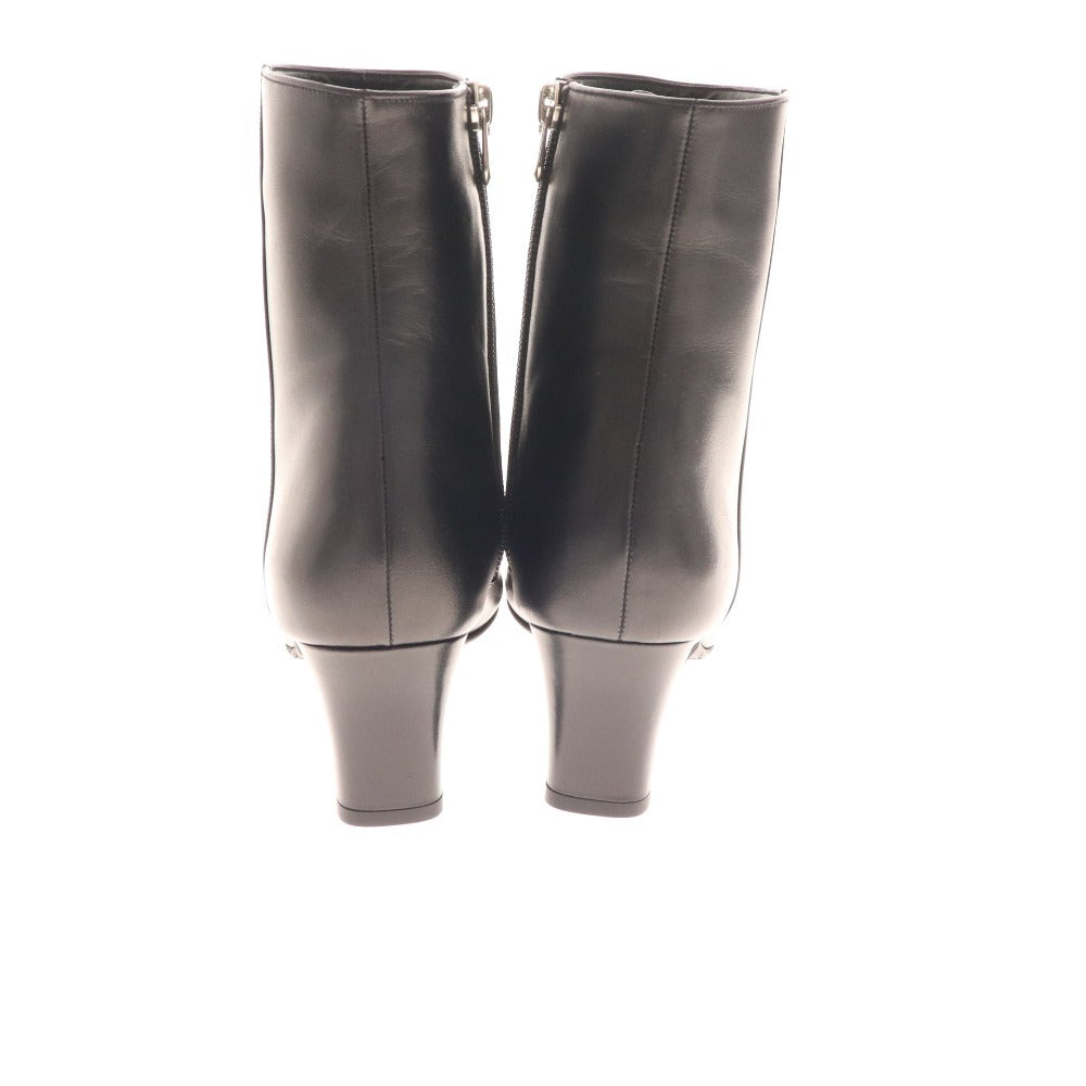 ■ 銀座かねまつ ショートブーツ 238185 靴 ピンヒール レザー レディース 25 ブラック 箱付き 未使用