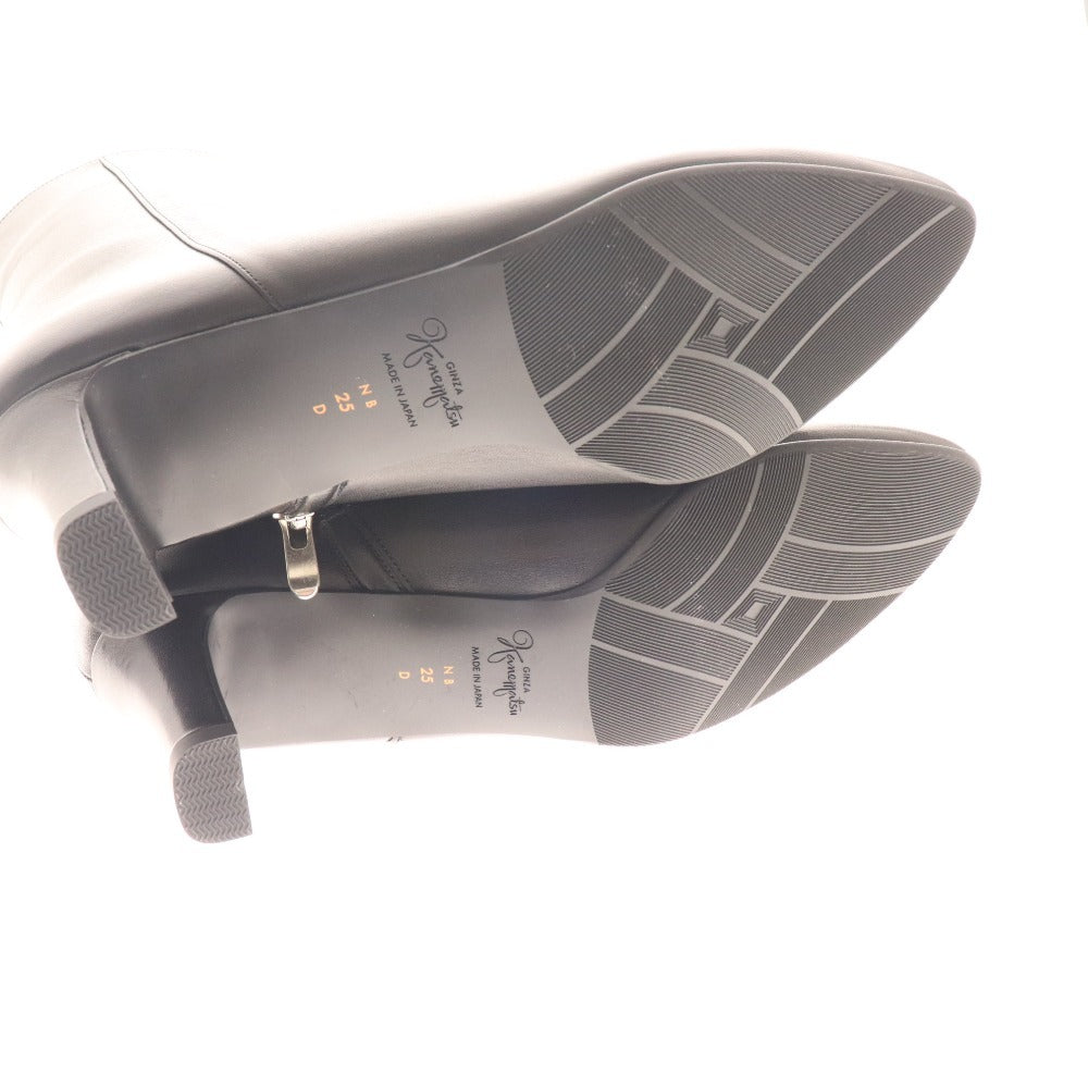 ■ 銀座かねまつ ショートブーツ 238185 靴 ピンヒール レザー レディース 25 ブラック 箱付き 未使用