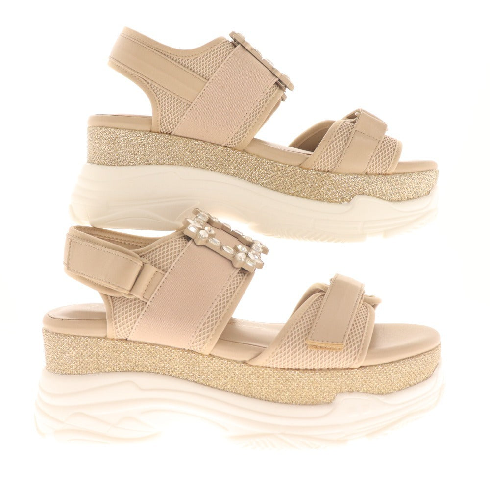 ■ ブリジットバーキン スポーツサンダル シューズ 532153 靴 バックル ビジュー ラメ レディース LL ピンクベージュ 箱付き 未使用