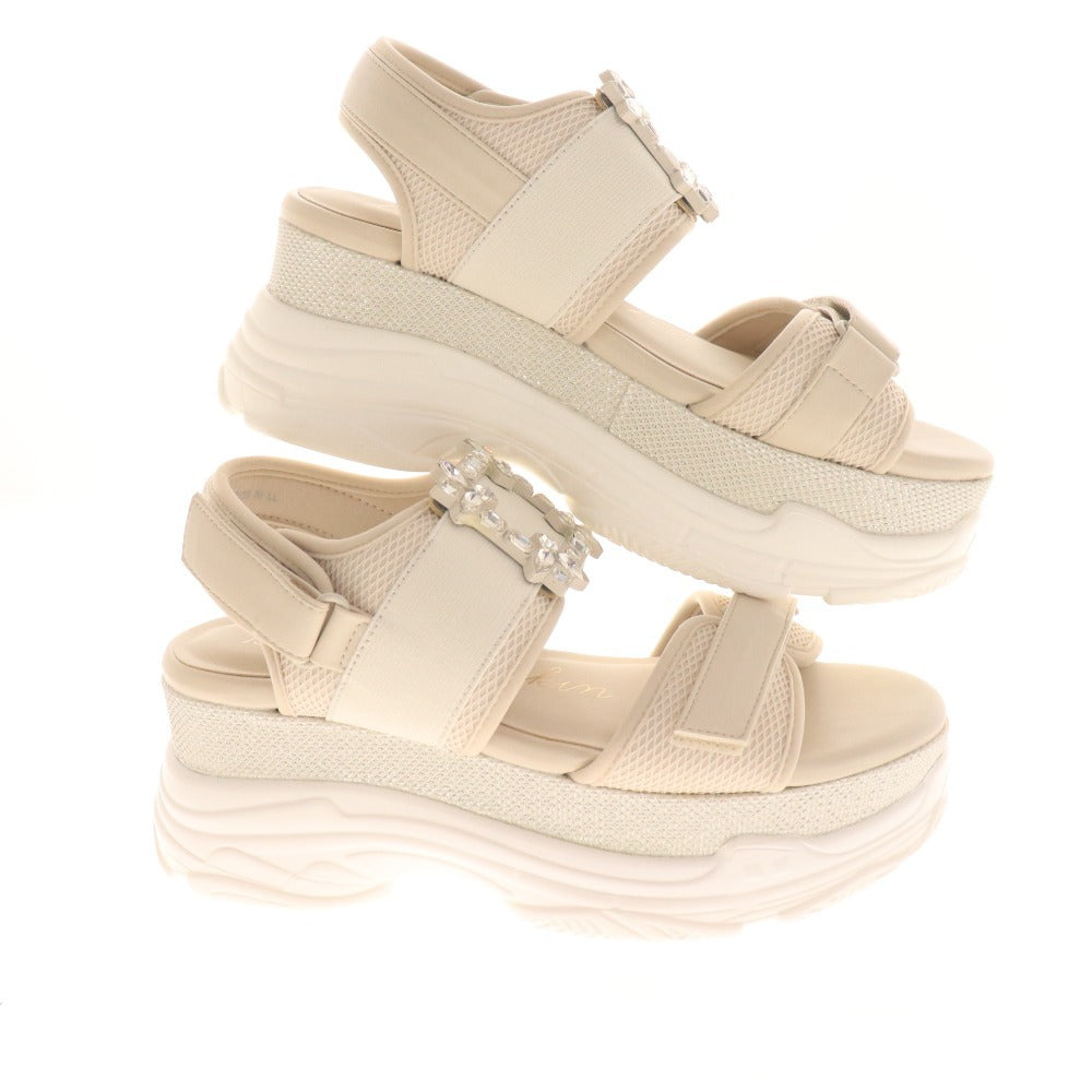 ■ ブリジットバーキン スポーツサンダル シューズ 532153 靴 バックル ビジュー ラメ レディース LL ベージュ 箱付き 未使用