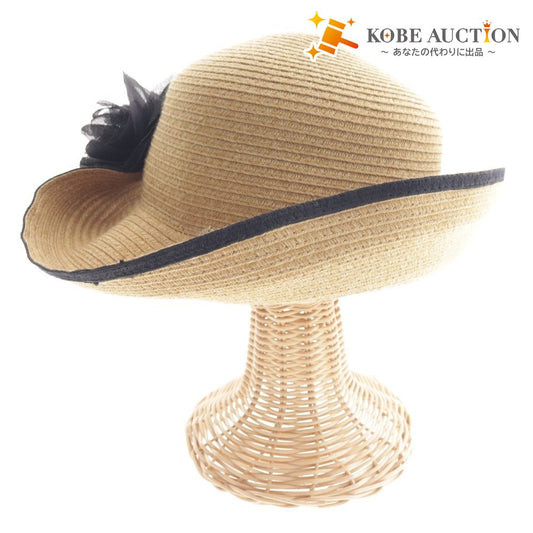 ■ エムズグレイシー 麦わら帽子 892301 コサージュ 花 レディース ベージュ 付属品付き 未使用