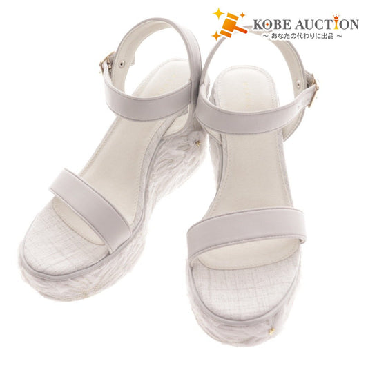■ ランダ サンダル PS33257Y 靴 ウェッジソール 厚底 刺繍 シフォンフラワー レディース LL グレー 付属品付き 未使用