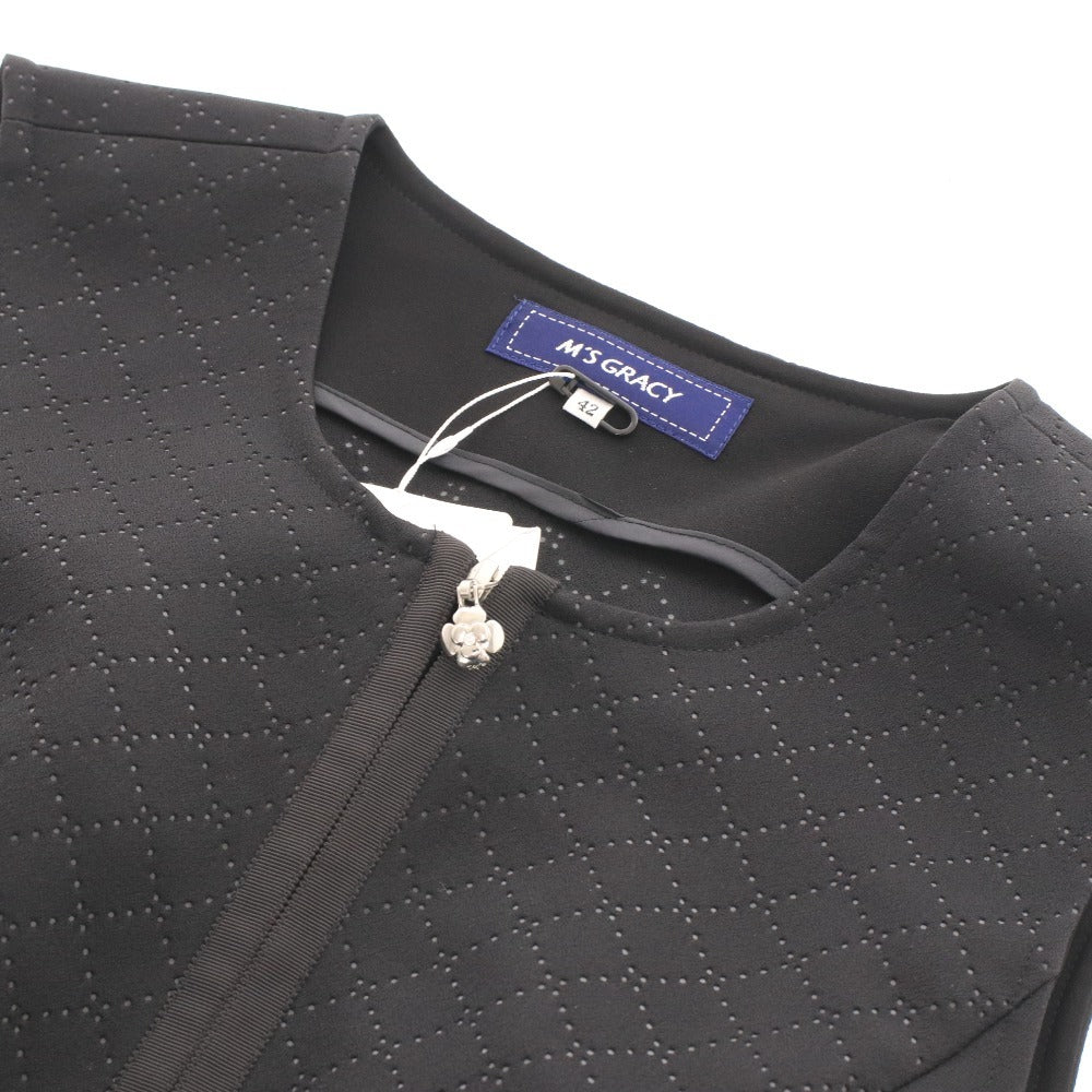 ■ エムズグレイシー ロングワンピース ノースリーブ CR-314509 バール リボン レディース 42(XL相当)ブラック タグ付き 未使用