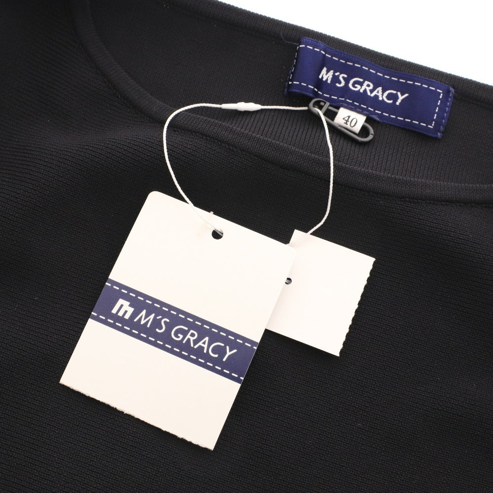 ■ エムズグレイシー ペプラムトップス 長袖 MK-118707 トップス リボン グログラン スリット レディース 40(L相当）タグ付き ブラック