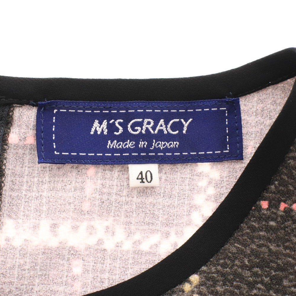 ■ エムズグレイシー チュニック 長袖 FS-910514 トップス 日本製 高品質 リボン レディース 40(L相当）ブラック系 タグ付き 未使用