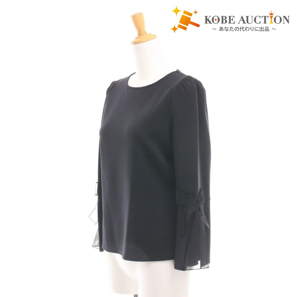 ■ エムズグレイシー カットソー 長袖 YB-015302 トップス リボン 日本製 高品質 レディース 40(L相当）ブラック タグ付き 未使用