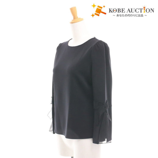 ■ エムズグレイシー カットソー 長袖 YB-015302 トップス リボン 日本製 高品質 レディース 40(L相当）ブラック タグ付き 未使用