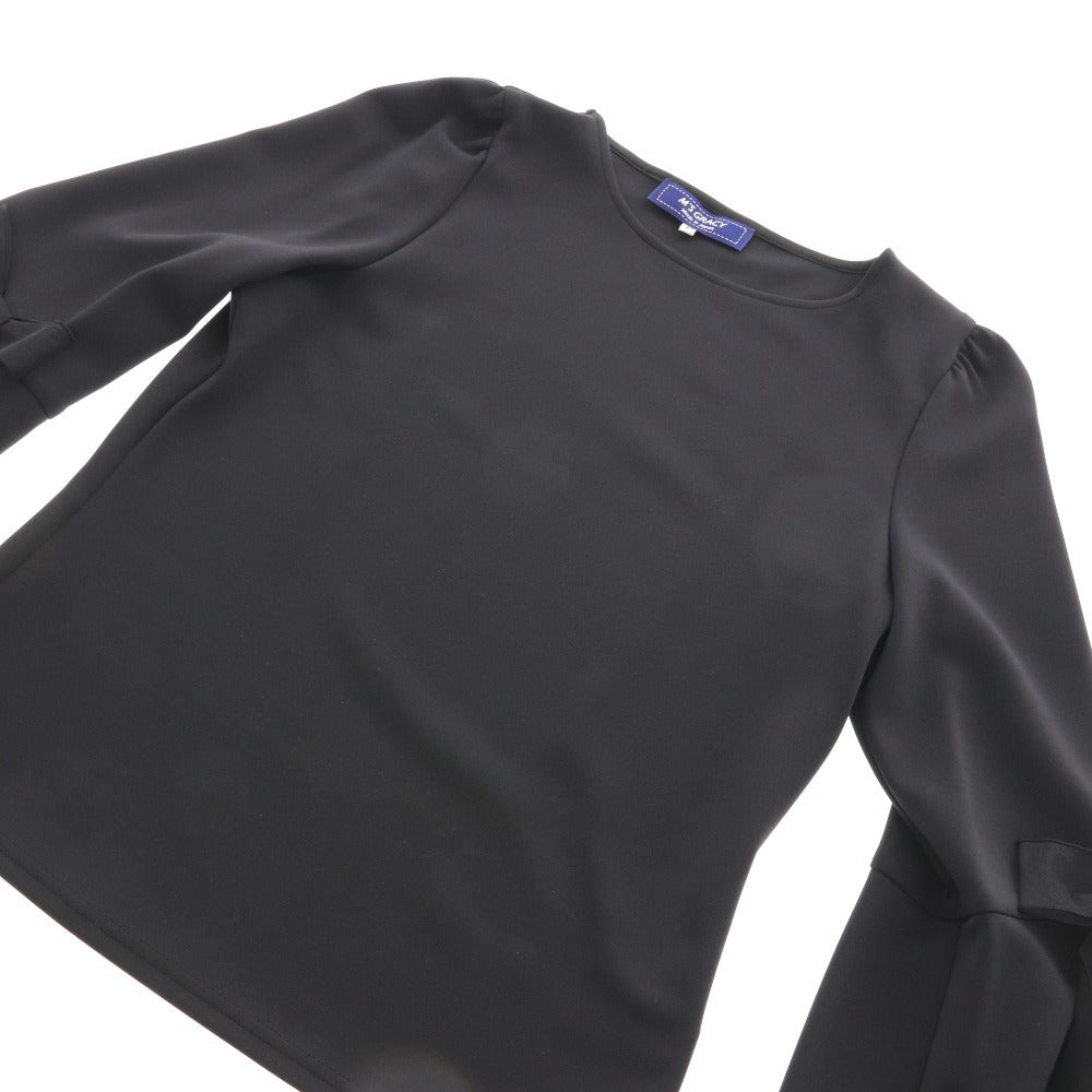 ■ エムズグレイシー カットソー 長袖 YB-015302 トップス リボン 日本製 高品質 レディース 40(L相当）ブラック タグ付き 未使用