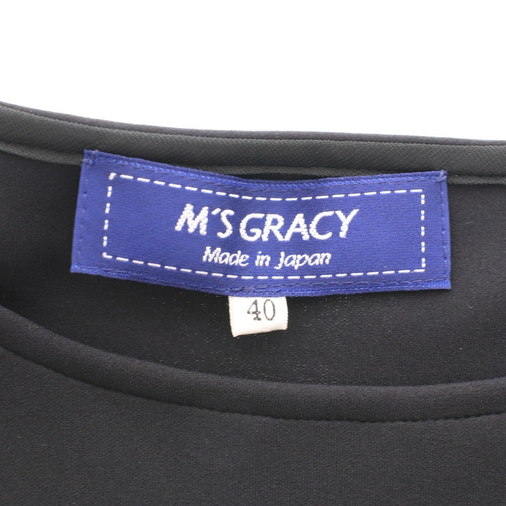 ■ エムズグレイシー カットソー 長袖 YB-015302 トップス リボン 日本製 高品質 レディース 40(L相当）ブラック タグ付き 未使用