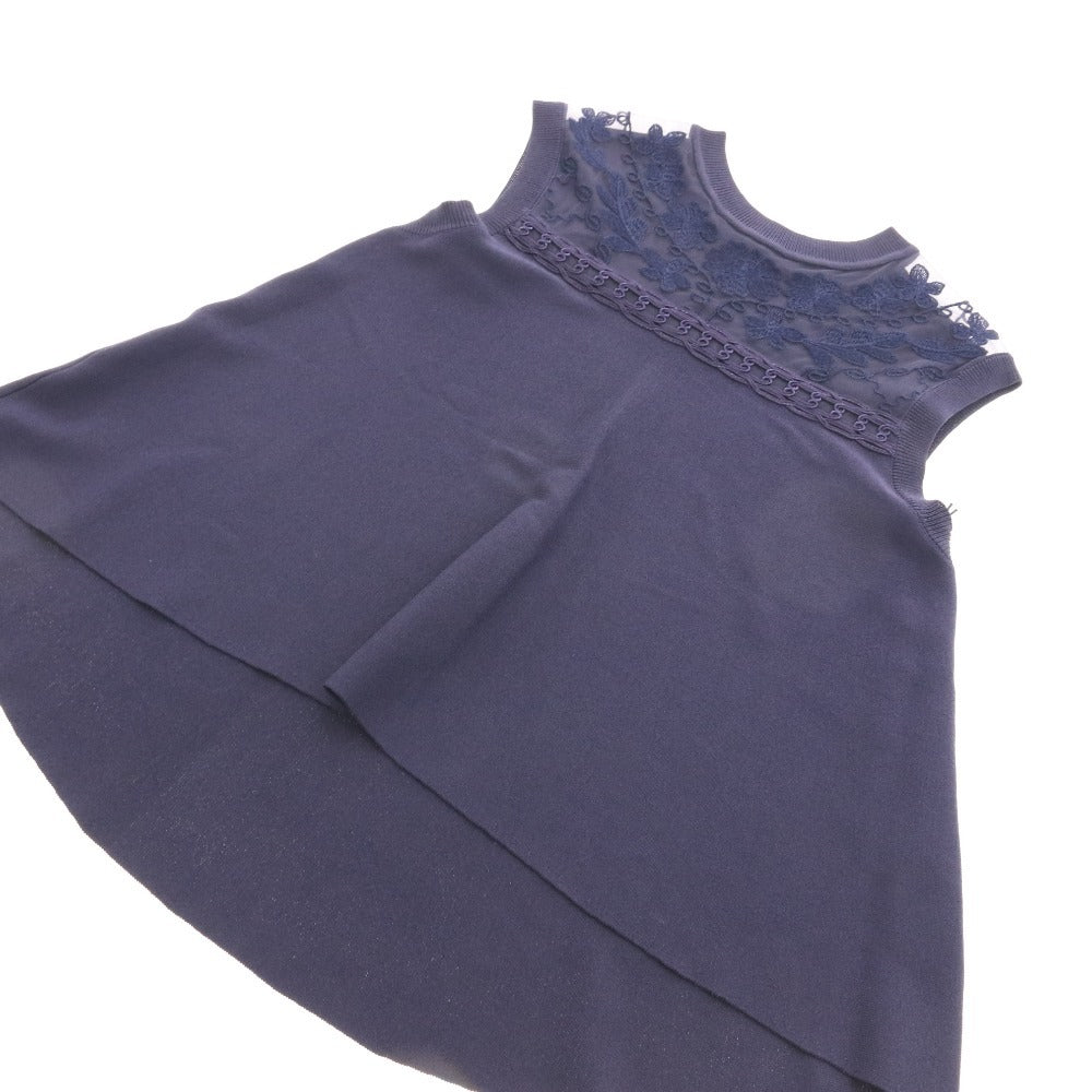 ■ グレースコンチネンタル ニット ノースリーブ 0123243059 トップス レース フレア レディース 36(S相当) ネイビー タグ付き 未使用