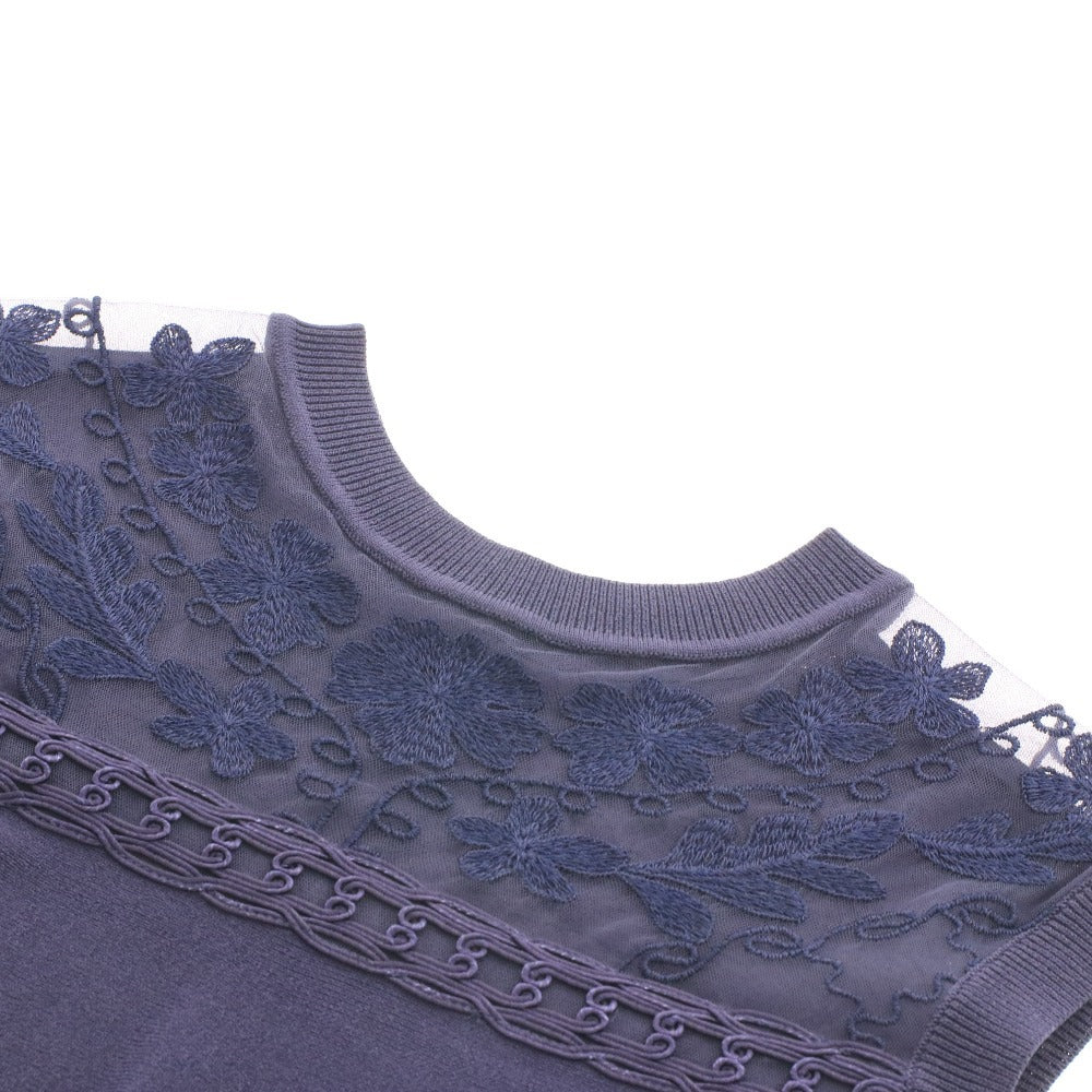 ■ グレースコンチネンタル ニット ノースリーブ 0123243059 トップス レース フレア レディース 36(S相当) ネイビー タグ付き 未使用