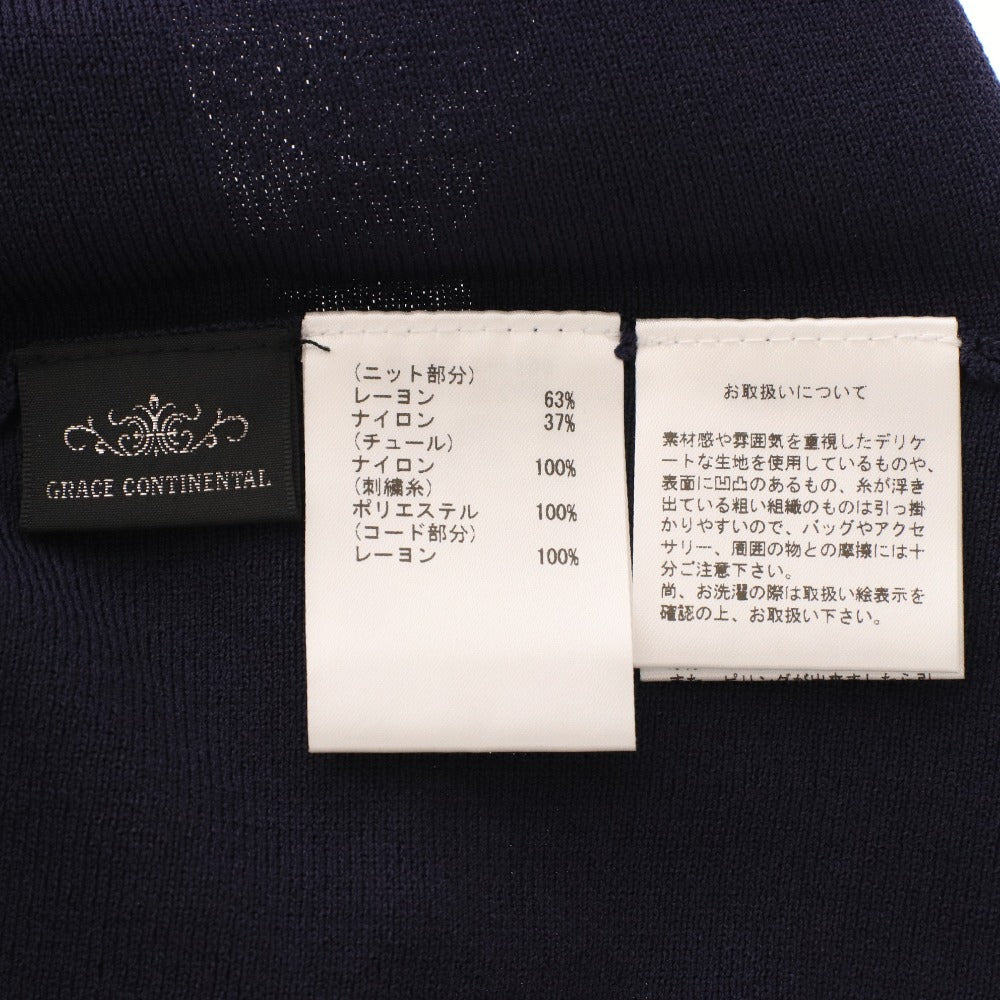 ■ グレースコンチネンタル ニット ノースリーブ 0123243059 トップス レース フレア レディース 36(S相当) ネイビー タグ付き 未使用