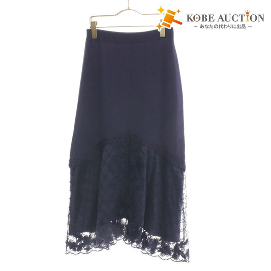 ■ グレースコンチネンタル ロングスカート 0123223059 ボトムス レース フラワー ニット レディース 36(S相当) ネイビー タグ付き 未使用