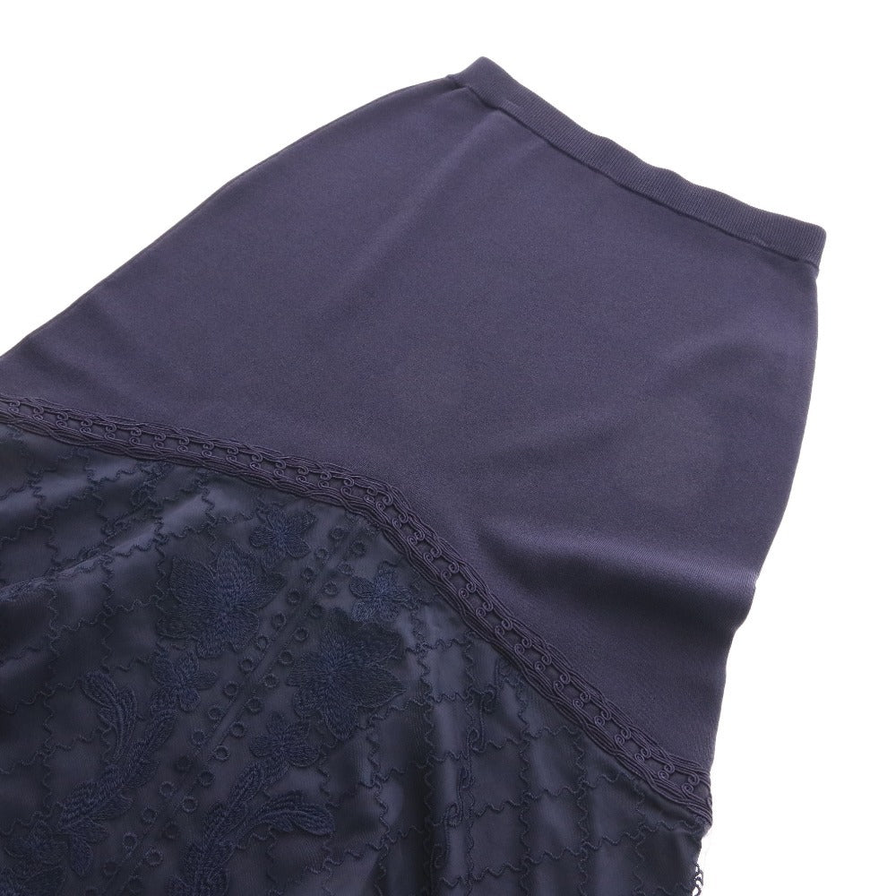 ■ グレースコンチネンタル ロングスカート 0123223059 ボトムス レース フラワー ニット レディース 36(S相当) ネイビー タグ付き 未使用