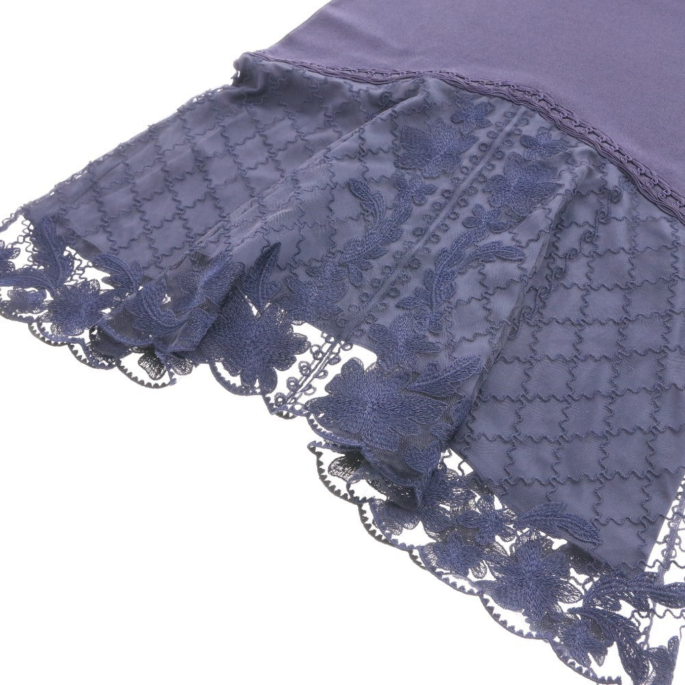 ■ グレースコンチネンタル ロングスカート 0123223059 ボトムス レース フラワー ニット レディース 36(S相当) ネイビー タグ付き 未使用