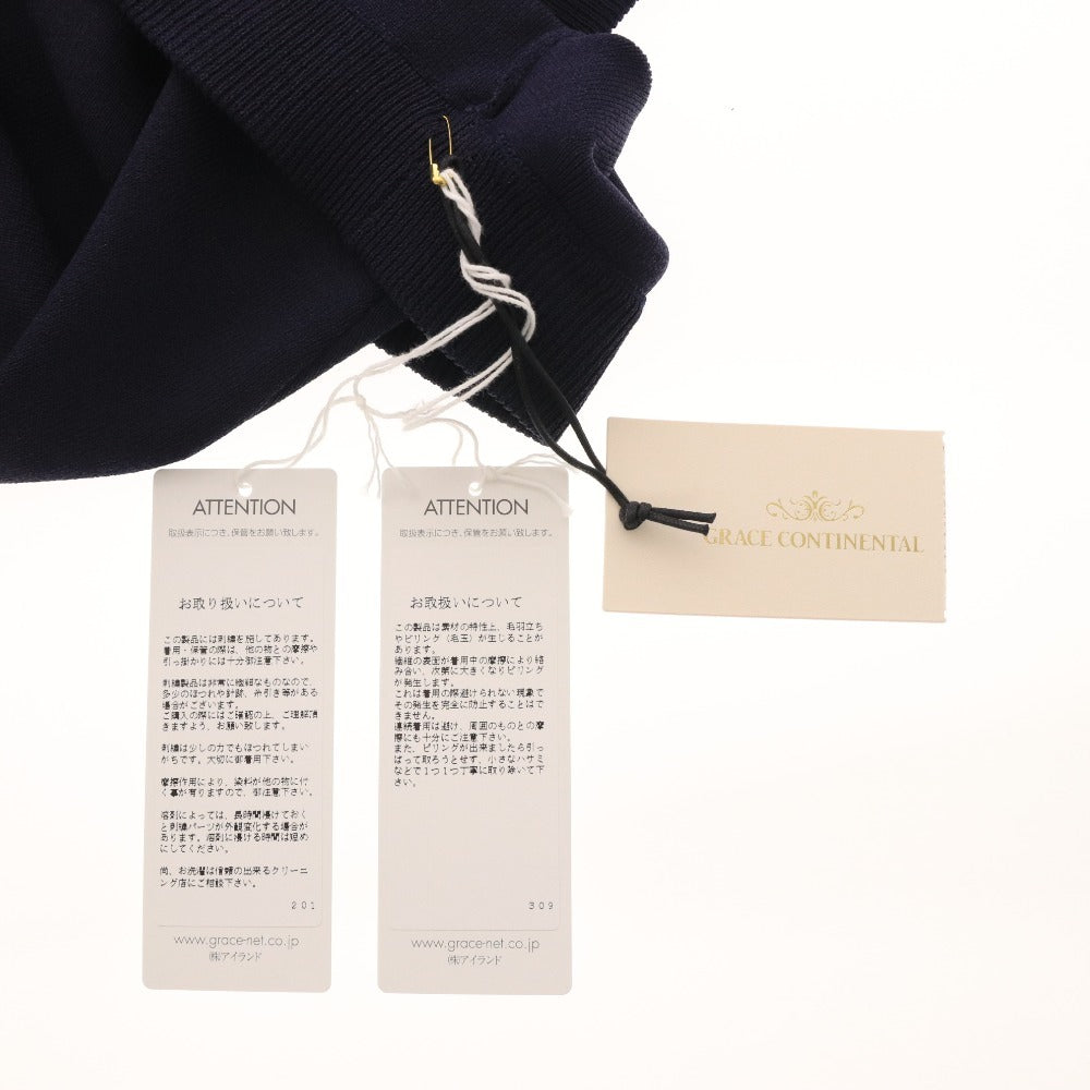 ■ グレースコンチネンタル ロングスカート 0123223059 ボトムス レース フラワー ニット レディース 36(S相当) ネイビー タグ付き 未使用