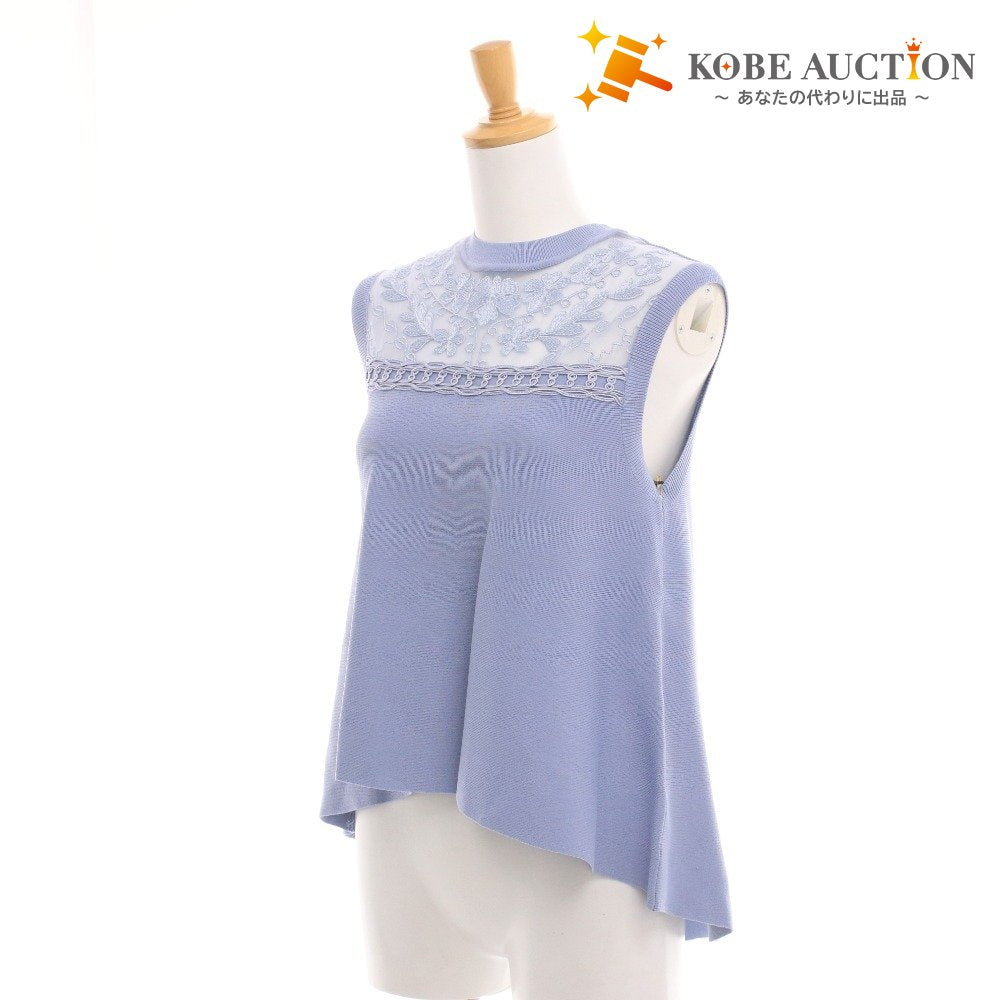 ■ グレースコンチネンタル ニット ノースリーブ 0123243059 トップス レース フレア レディース 36(S相当) ライトブルー タグ付き 未使用