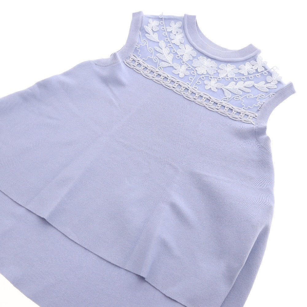 ■ グレースコンチネンタル ニット ノースリーブ 0123243059 トップス レース フレア レディース 36(S相当) ライトブルー タグ付き 未使用