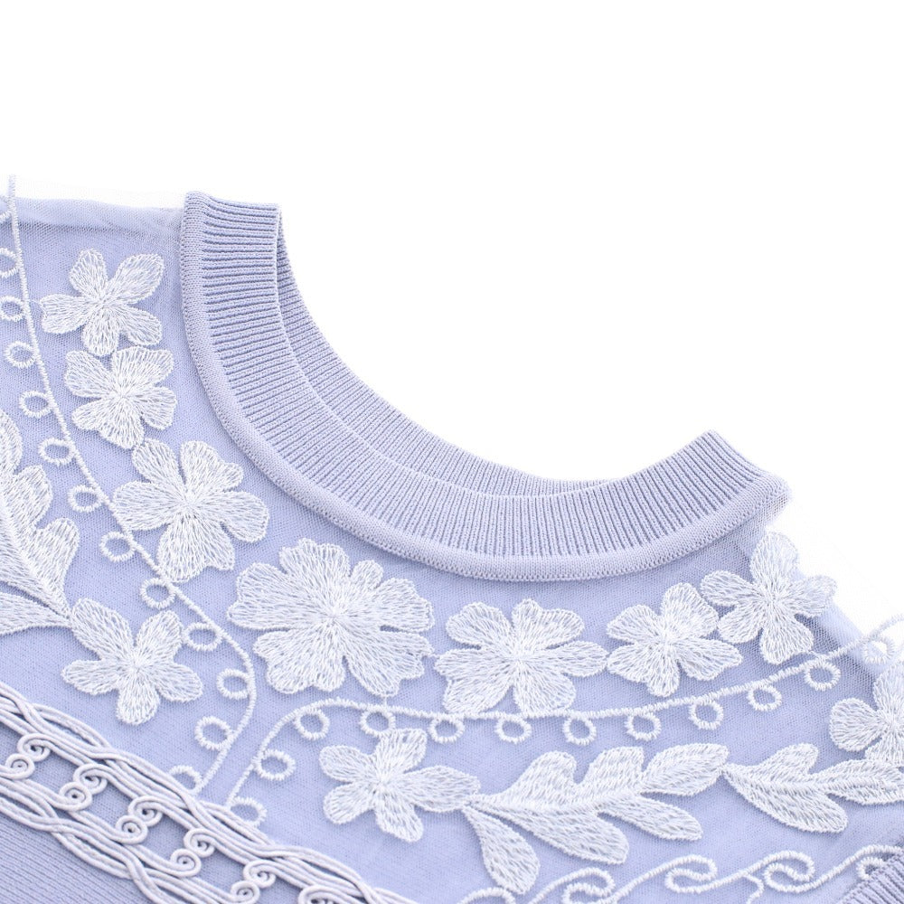 ■ グレースコンチネンタル ニット ノースリーブ 0123243059 トップス レース フレア レディース 36(S相当) ライトブルー タグ付き 未使用