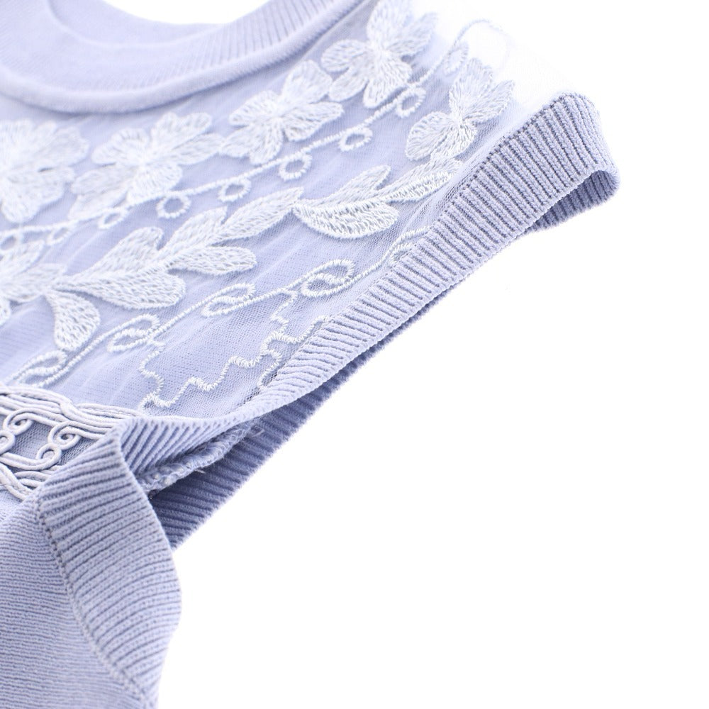 ■ グレースコンチネンタル ニット ノースリーブ 0123243059 トップス レース フレア レディース 36(S相当) ライトブルー タグ付き 未使用