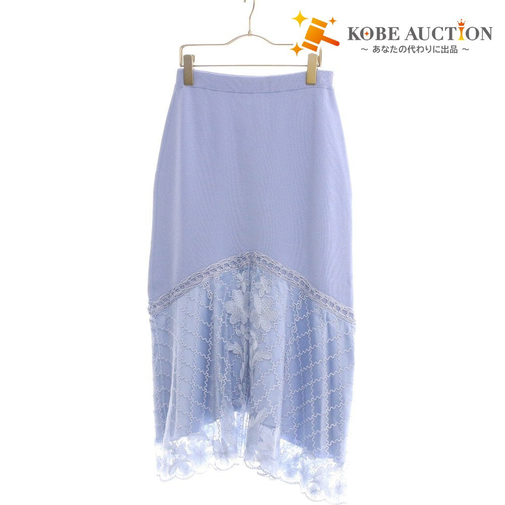■ グレースコンチネンタル ロングスカート 0123223059 レース フラワー ニット レディース 36(S相当) ライトブルー タグ付き 未使用