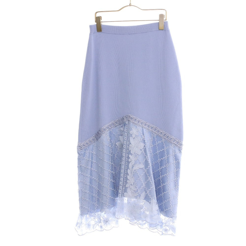 ■ グレースコンチネンタル ロングスカート 0123223059 レース フラワー ニット レディース 36(S相当) ライトブルー タグ付き 未使用