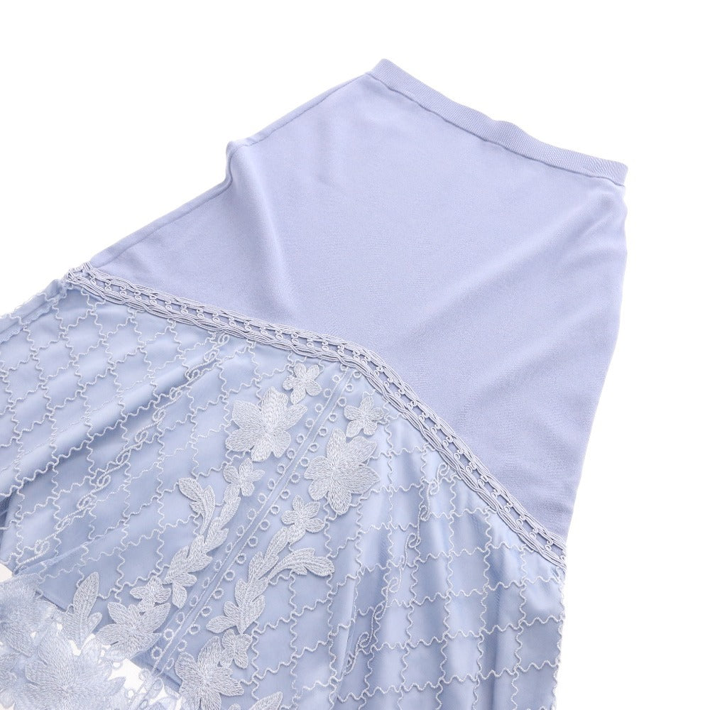 ■ グレースコンチネンタル ロングスカート 0123223059 レース フラワー ニット レディース 36(S相当) ライトブルー タグ付き 未使用