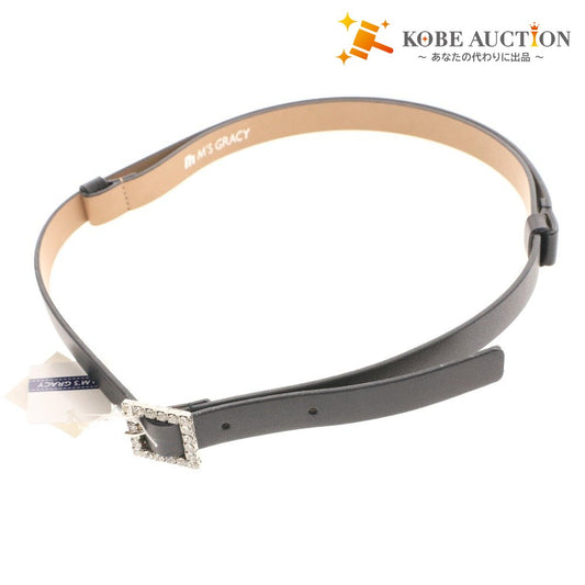 ■ エムズグレイシー ベルト 095301 牛革 日本製 ラインストーン レディース 00 ブラック タグ付き 未使用