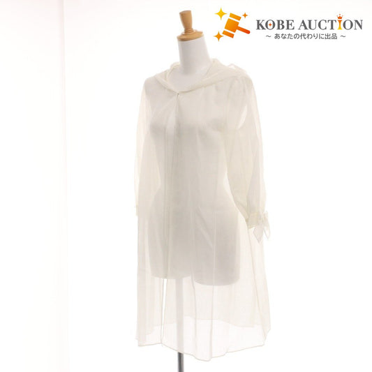 ■ エムズグレイシー ブラウス 長袖 OK-524310 トップス 日本製 リボン フード 前開き レディース 40(L相当）ホワイト 未使用