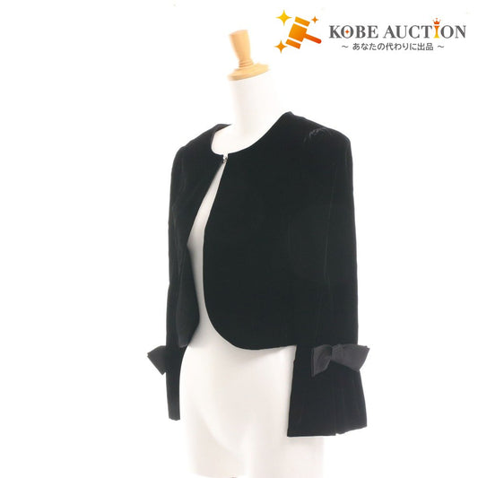 ■ エムズグレイシー ノーカラージャケット 長袖 SW-724509 トップス 日本製 ベルベット レディース 40(L相当）ブラック タグ付き 未使用