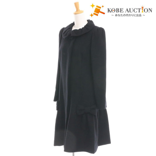 ■ エムズグレイシー コート 長袖 TD-729527 日本製 リボン コサージュ Aライン レディース 40(L相当）ブラック タグ付き 未使用