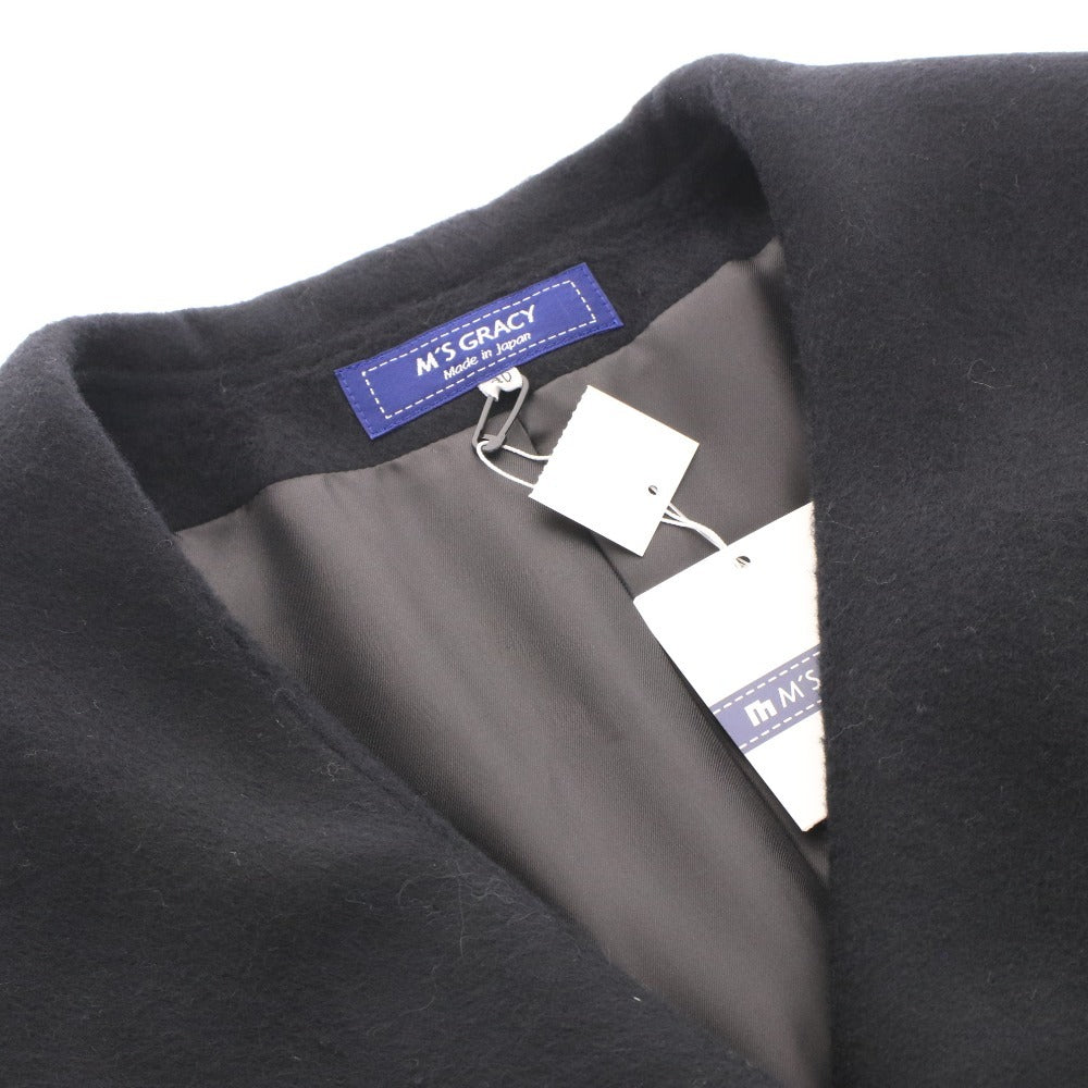 ■ エムズグレイシー ロングコート 長袖 TD-319620 日本製 ビッグカラー レディース 40(L相当）ブラック タグ付き 未使用