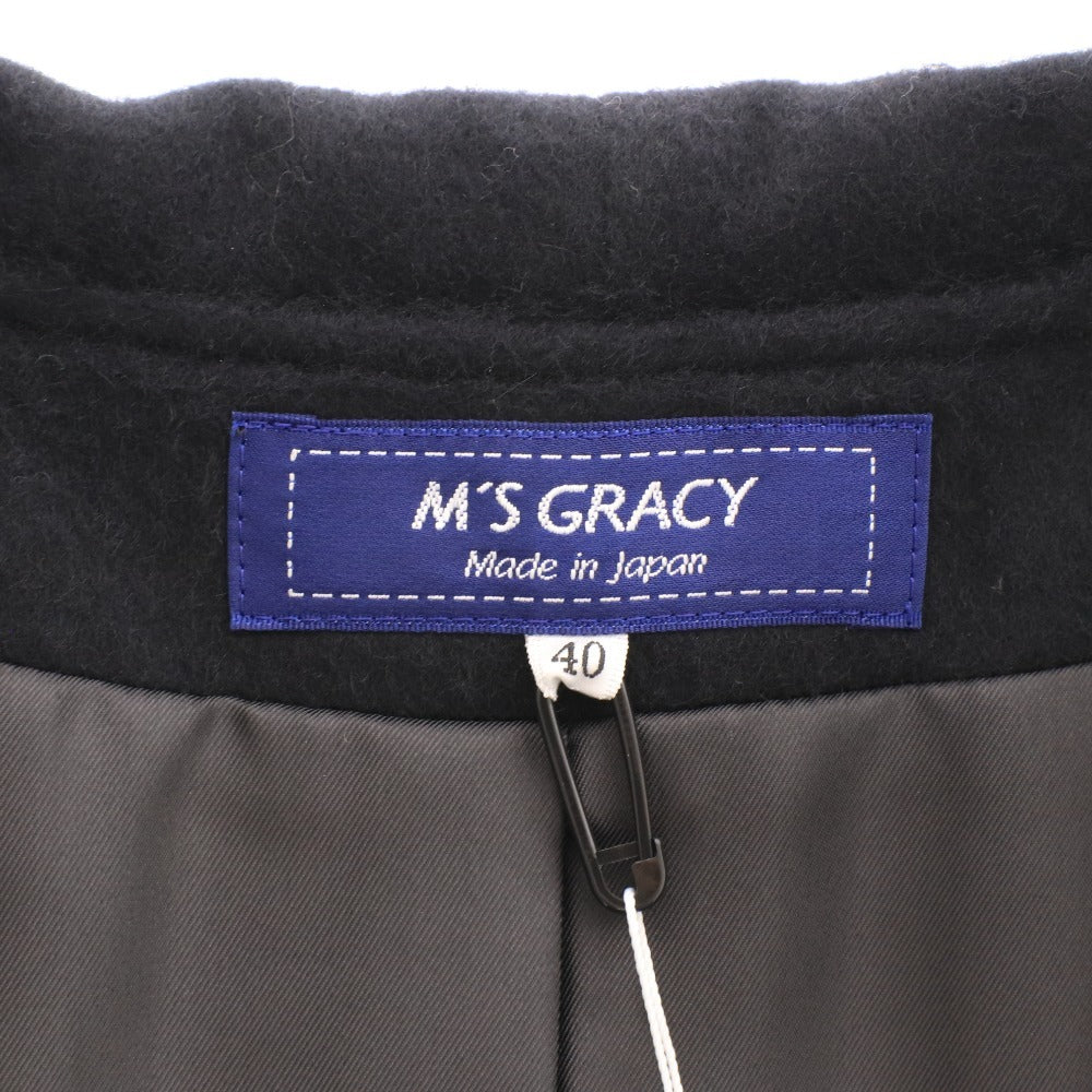 ■ エムズグレイシー ロングコート 長袖 TD-319620 日本製 ビッグカラー レディース 40(L相当）ブラック タグ付き 未使用