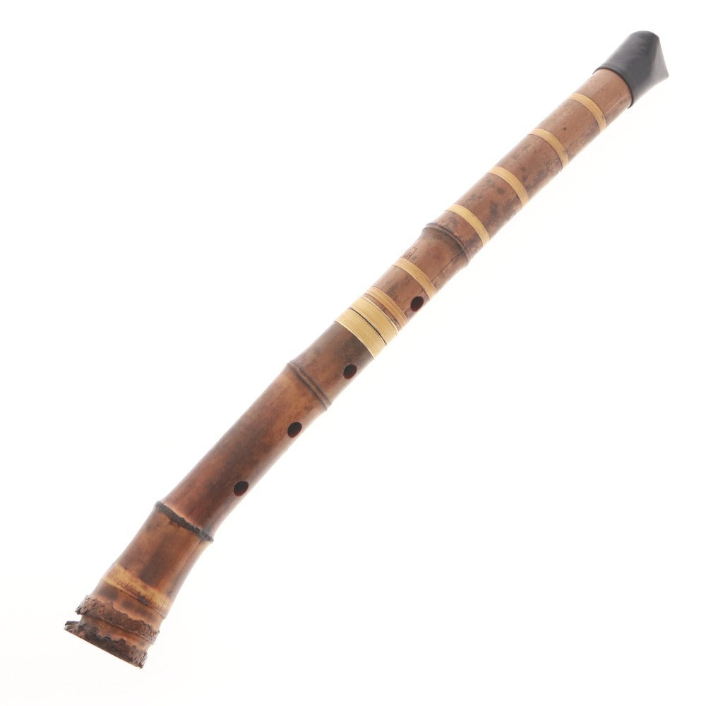 ■ 尺八 竹峰 焼印 銘有り 2印 歌口銀 中継ぎ金三線 1尺8寸 全長約55.5cm 重量約458g 和楽器 歌口キャップ付き